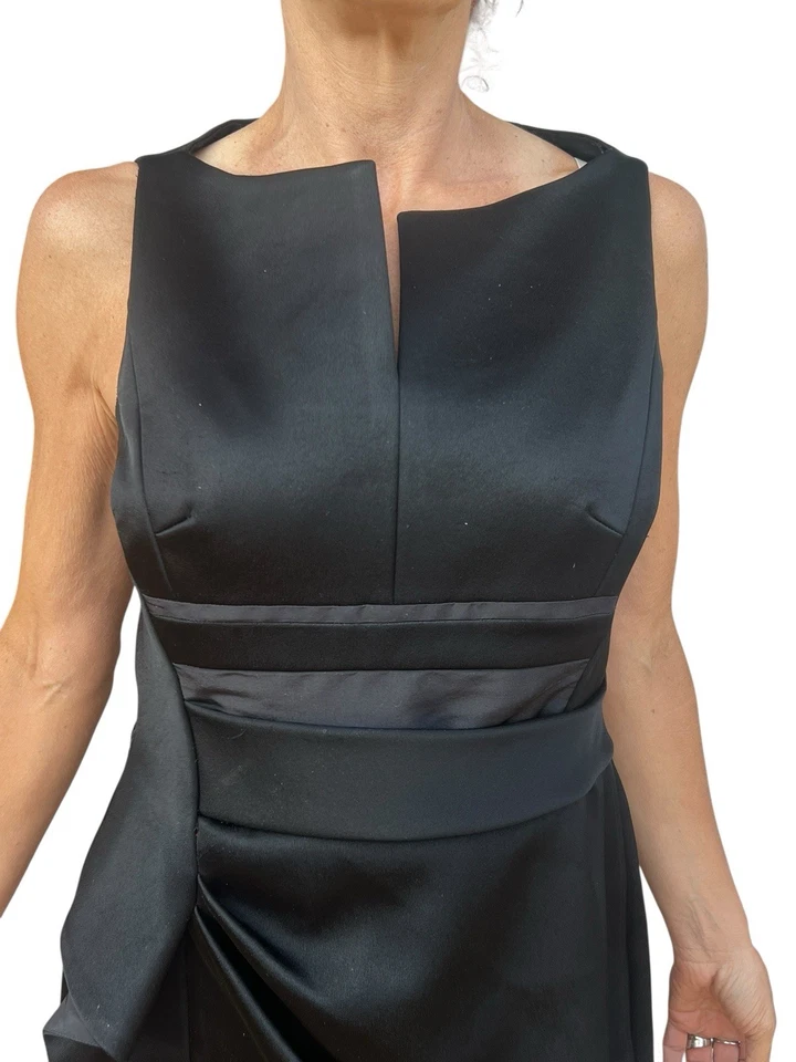 Vestido de cóctel para mujer J. Mendel Paris 8 negro sin mangas funda de seda acanalada Foto 2 de 4