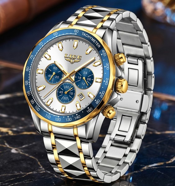 Reloj de lujo para hombre, resistente al agua, cuarzo, fecha, luminoso, cronógrafo, con caja 2