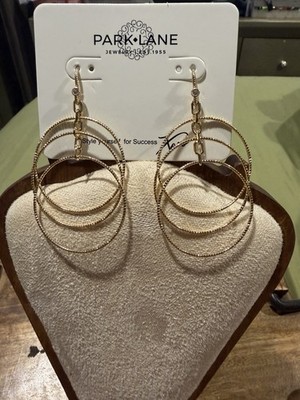Park Lane Gold Tone Multi Hoop Dangle/Drop Hook Earrings Clear Crystal