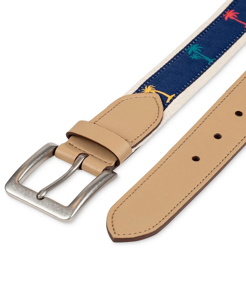 Cinturón de cinta de palmera Club Room para hombre | Caqui/Azul marino | Pequeño Foto 3 de 4