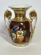 Antique 19C Old Paris Porcelain Hand Painted Empire Gilt VaseUrn Cameo Handles