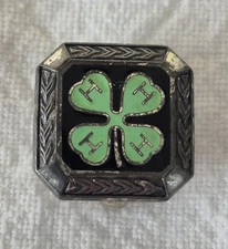 Vintage 1950s LG Balfour Sterling Silver 4H Pin With Green & Black Enamel Clover