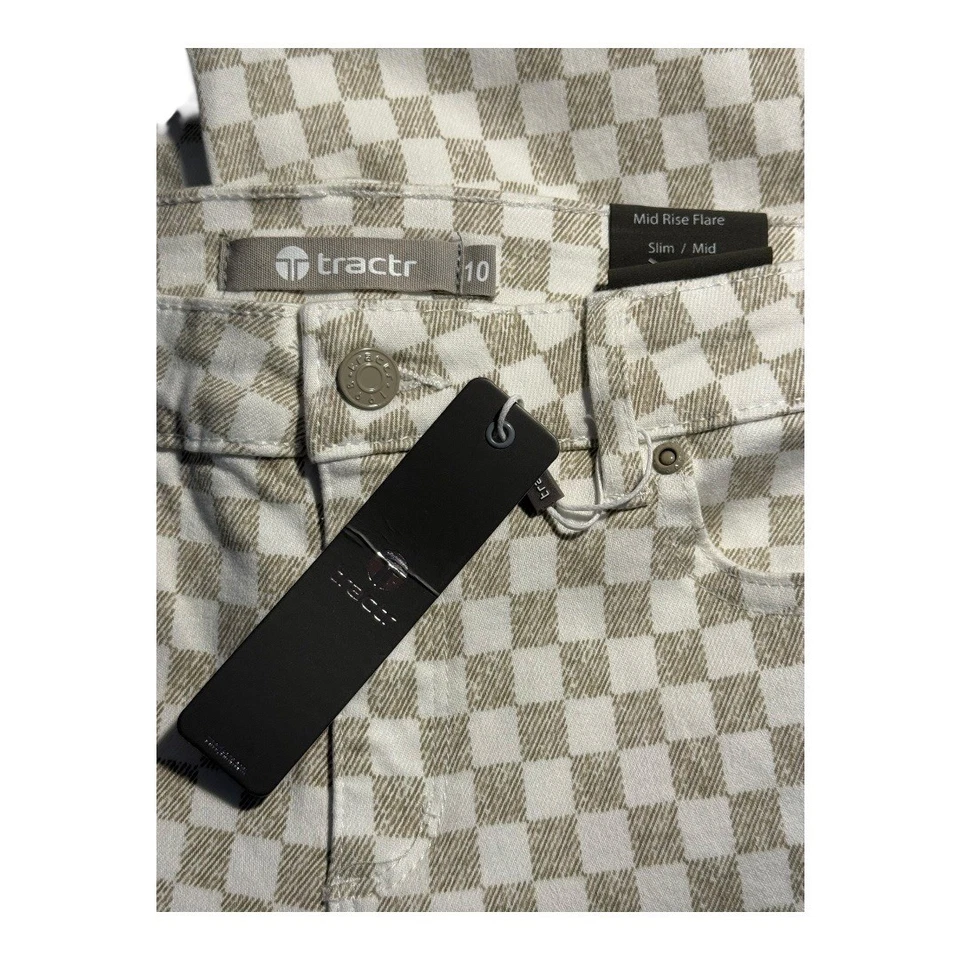 Jeans Tractr Kids branco bronzeado quadriculado cintura média flare tamanho 10 novo com etiquetas novo com etiquetas - Imagem 3 de 4