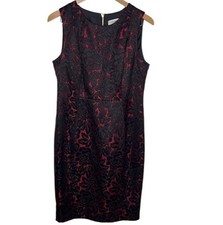 Calvin Klein Red Black Floral Brocade Sleeveless Shift Women Size 10