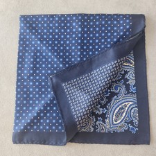 Cremieux Pocket Square 4 Panels Blue Paisley 100 Silk Foulard Pochette New 35