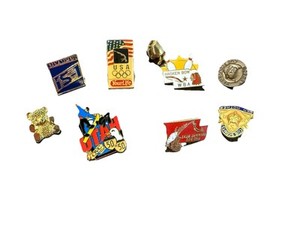 Lot Of 9 Lapel Pins Mixed Lot Olympics , Cubs, bowling , apple