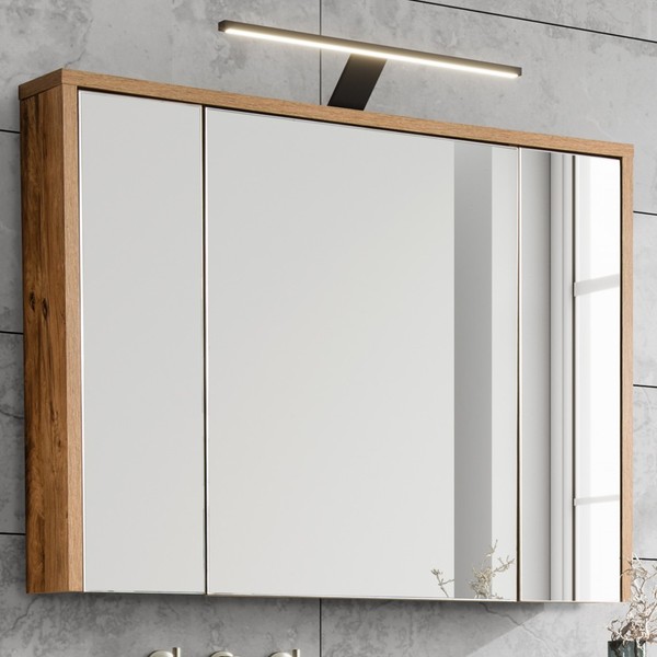 Badezimmer-Spiegelschrank Badschrank Mit Beleuchtung 100 Cm Eiche Dekor GäSte-Wc-image