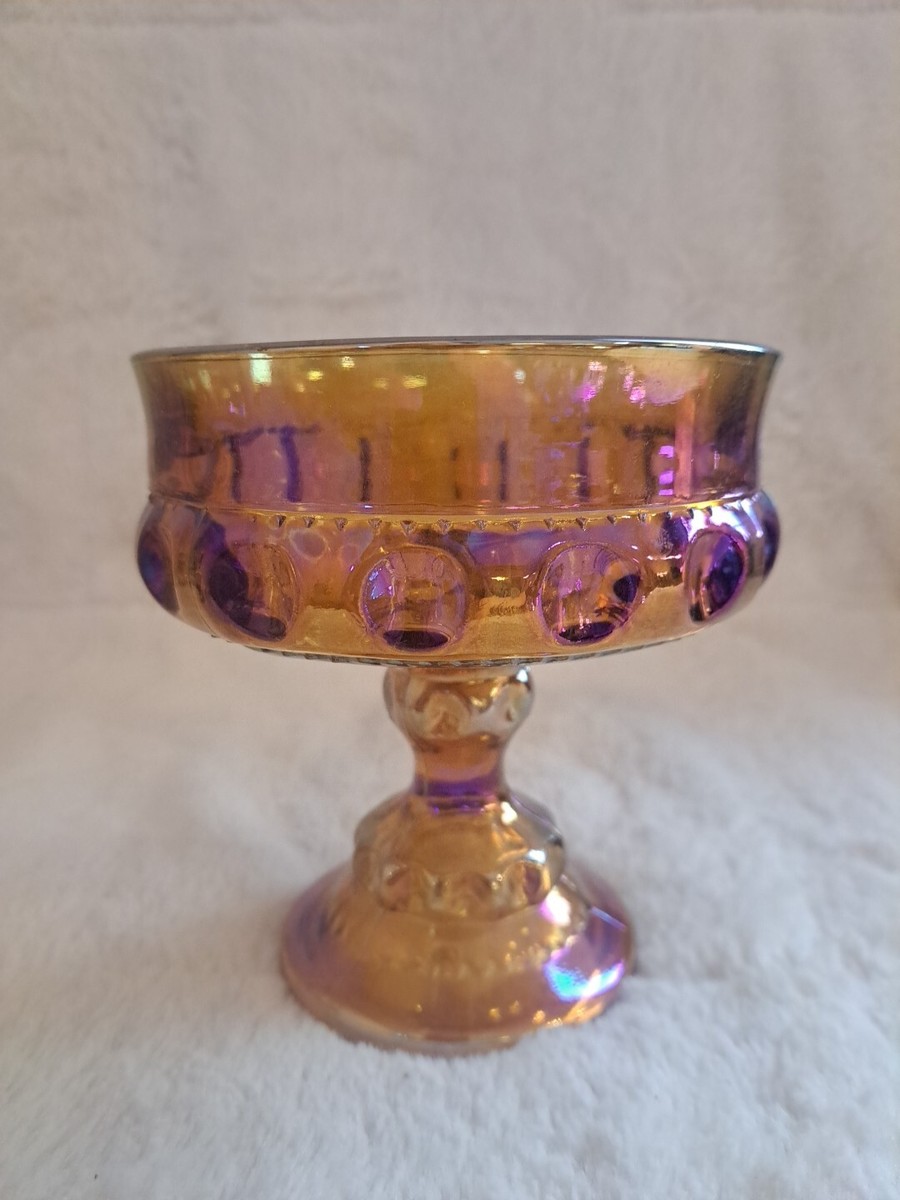 Vintage Kings Crown Thumb Print Amber Glass Dish with Handles Vintage Kings Crown Thumb Print Amber Glass Dish with Handles