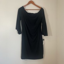 Lauren Ralph Lauren Womens Jersey Shift Dress 14 Black LBD Flared Sleeve Witchy