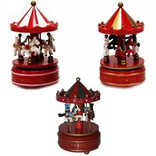 Giostra con cavalli carosello carillon in legno Giostrina rossa cavallucci bambi