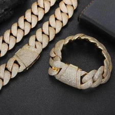 24mm Miami Cuban Link Chain Necklace Bracelets 5A Zircon 18k Gold Plated Hip Ho