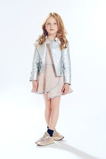 ¡OFERTA! Chaqueta motera plateada ValMax para niñas talla 5y