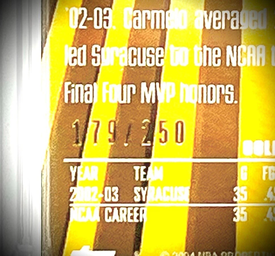 Carmelo Anthony RC #163 2003-04 Topps Finest Refractor 179/250 Auto PSA 8 - Image 3 of 3