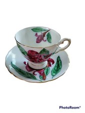 Tuscan English Bone China Teacup Saucer Hawaiian Flowers Torch Ginger Maroon HP