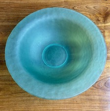 Frosted Green 32cm Glass Bowl, Handmade, Late 20th Century