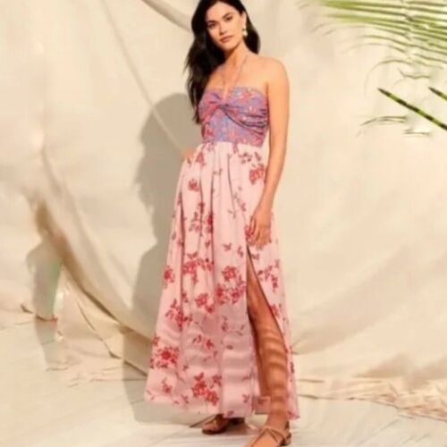 Belle Badgley Mischka Dress Delaney Floral Halter Tie Neck Lined Maxi Sz 6 NWT - Picture 2 of 19