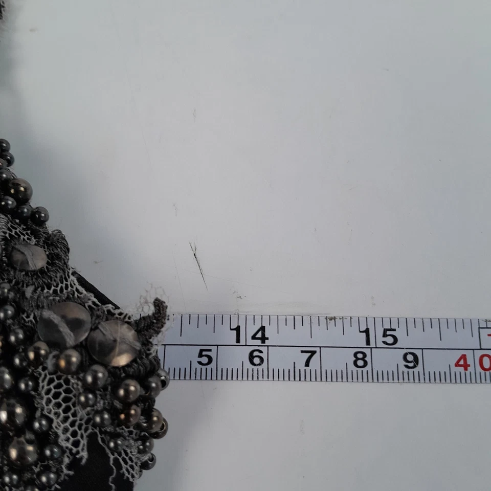 KAREN MILLEN Vestido 6 Negro Un Hombro Cuentas Hasta la Rodilla Satén - Imagen 4 de 4