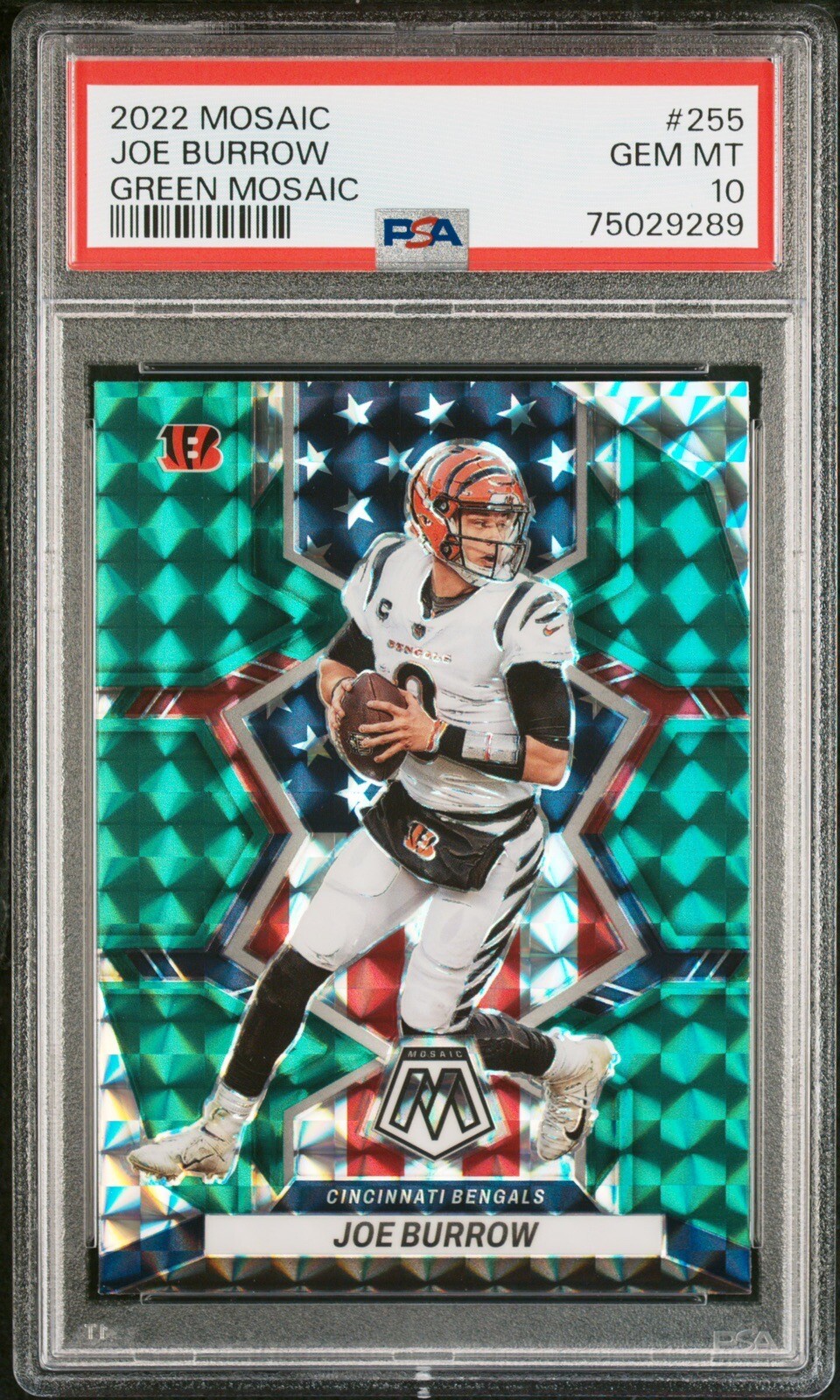 2022 Panini Mosaic Joe Burrow National Pride Green Mosaic PSA 10 #255