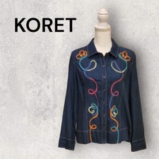 Koret Womens Blue Denim Button Down Ribbon Shirt Jacket Shacket Size M Uk 12/14