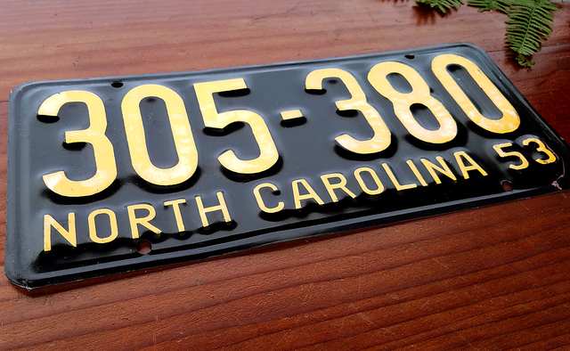 1953 North Carolina License Plate Automobile NC Car Tag Metal Sign