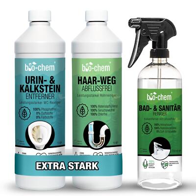 bio-chem Bad & Sanitär Set 3-tlg: Abflussreiniger, WC-Reiniger, Badreiniger