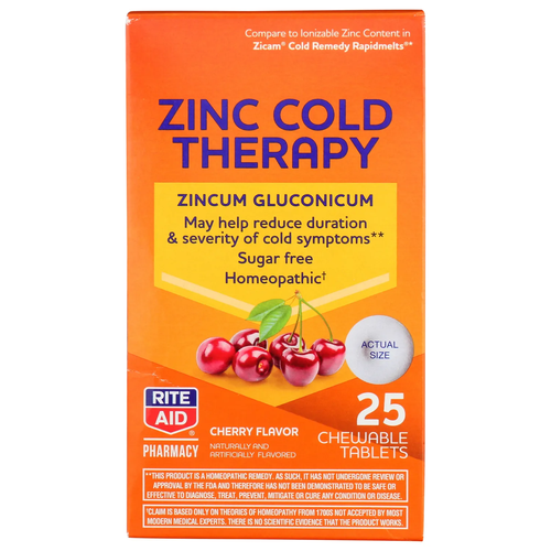 25 ct Rite Aid Zinc Cold Therapy Chewable Tablets Cherry SugarFree