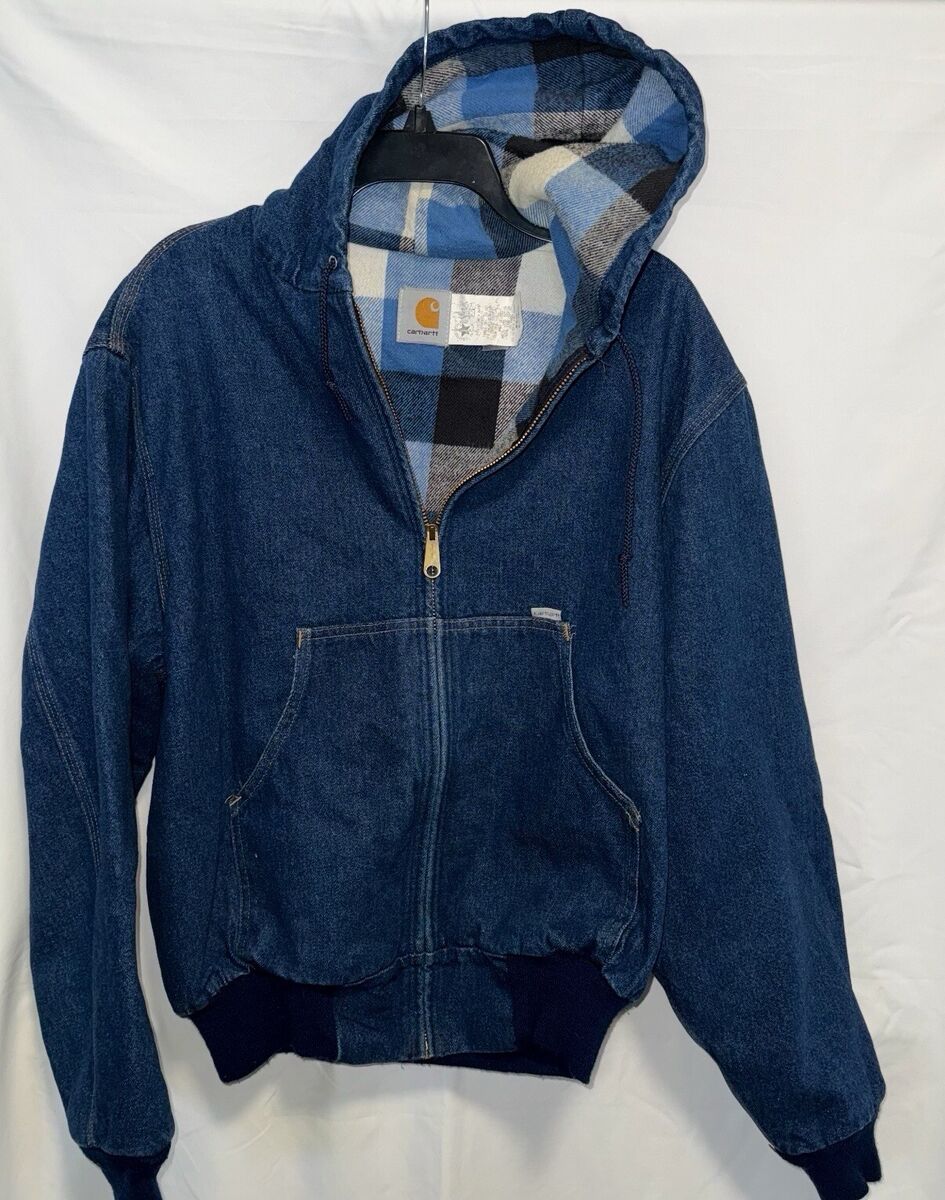 Vintage 90s Carhartt Denim Flannel Lined Jacket JF848 Hooded Vintage 90s Carhartt Denim Flannel Lined Jacket JF848 Hooded