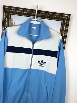 Vintage 80's Adidas Jacket Track Top Blue Zip Rare Hype Mens Y2K