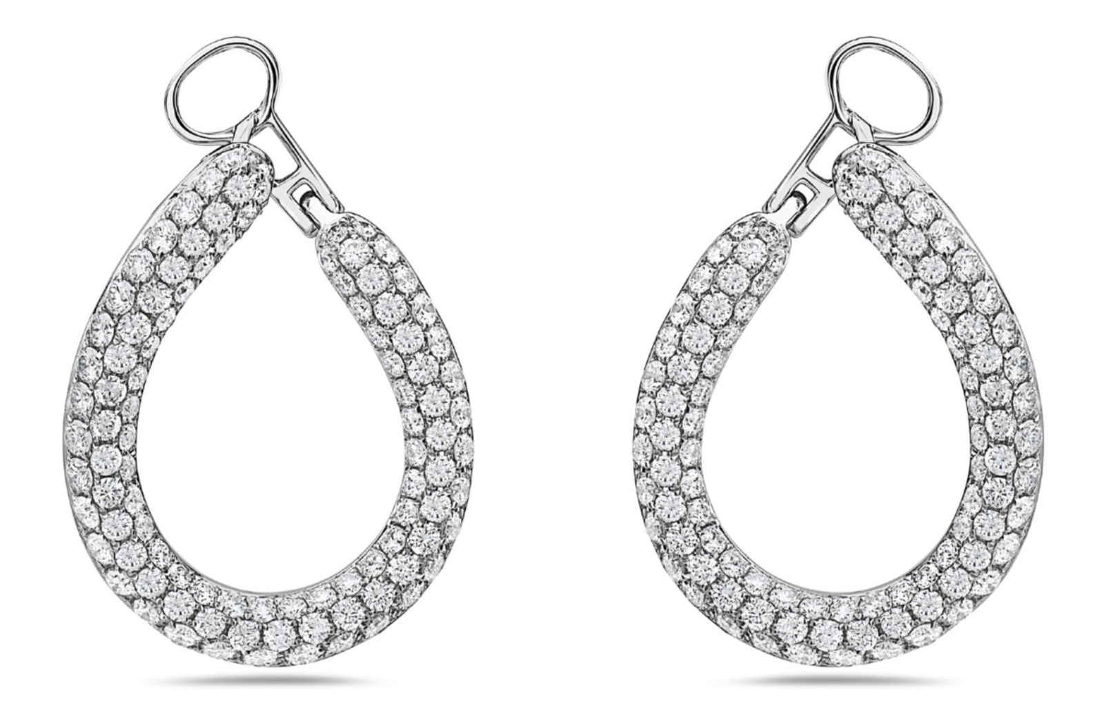 FILA ORECCHINI PENDENTI CERCHIO 3 21 CT DIAMANTE ORO BIANCO 18KT 3D 3 FILE GOCCIA A STRAPPO LATERALI