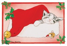 Cat in Santa's Cap Christmas Card 5 x 7 with Envelope