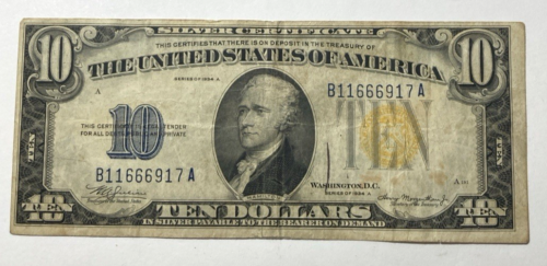 1934A $10 N. Africa Emergency Silver Certificate Nice VF