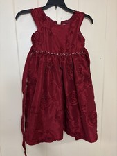 Sweet Heart Rose Girl's Dress Size 5/6 Sleeveless Dark Red Shimmer 3D roses