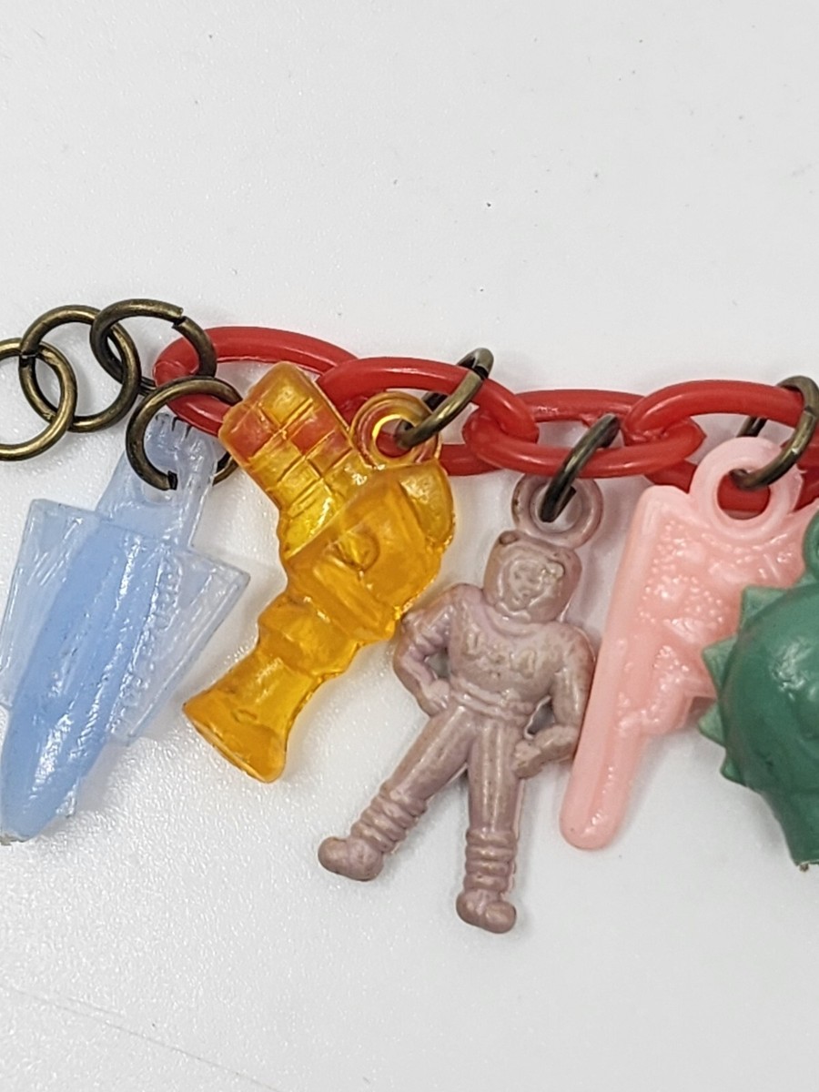 Vintage Celluloid Plastic Cracker Jack Prize Charm Bracelet Space