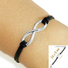Bracciale Infinito Amore Amicizia Argento in corda Nero braccialetto Uomo Donna