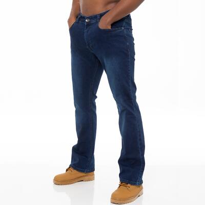 Enzo Herren Bootcut Jeans Stretch Denim Weites Bein Ausgestellt Glocke Hosen UK