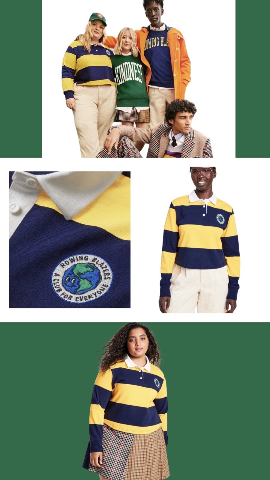 FILA Nuovo ROWING BLAZERS x Target a righe giallo navy rugby maglia cropped top M Medium