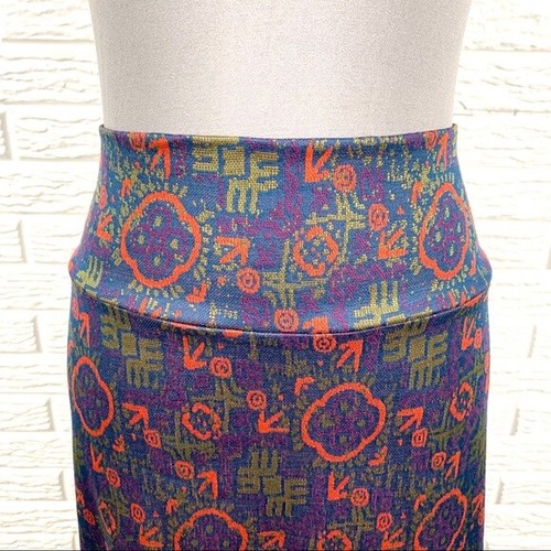 Falda midi Cassie con estampado LuLaRoe hasta la pantorrilla azul verde púrpura talla grande 3X - Imagen 7 de 8