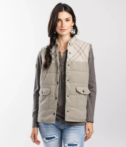 BUCKLE BKE PIECED VEST XS TAUPE TAN -