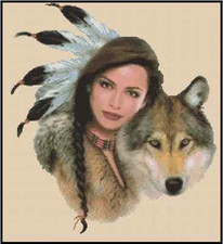 Native American Girl with Wolf Counted Cross Stitch Chart No. 3-276a