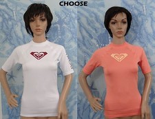 NEW ROXY Whole Hearted Short Sleeve white or orange Rashguard, junior S or M