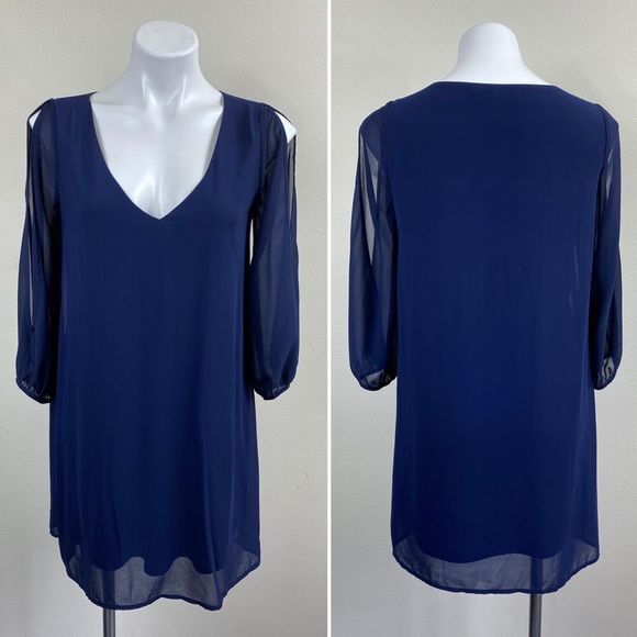 shifting dears navy blue long sleeve dress Lulus Shifting Dears Navy Blue Long Sleeve Dress Women's xs