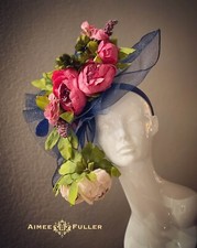 Royal Ascot Fascinator Kentucky Derby Hat Navy Blue Green Hot Pink Peony Del Mar