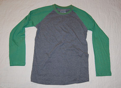 MENS Long Sleeve SHIRT Gray Jersey tee Green sleeves knit XL 46-48