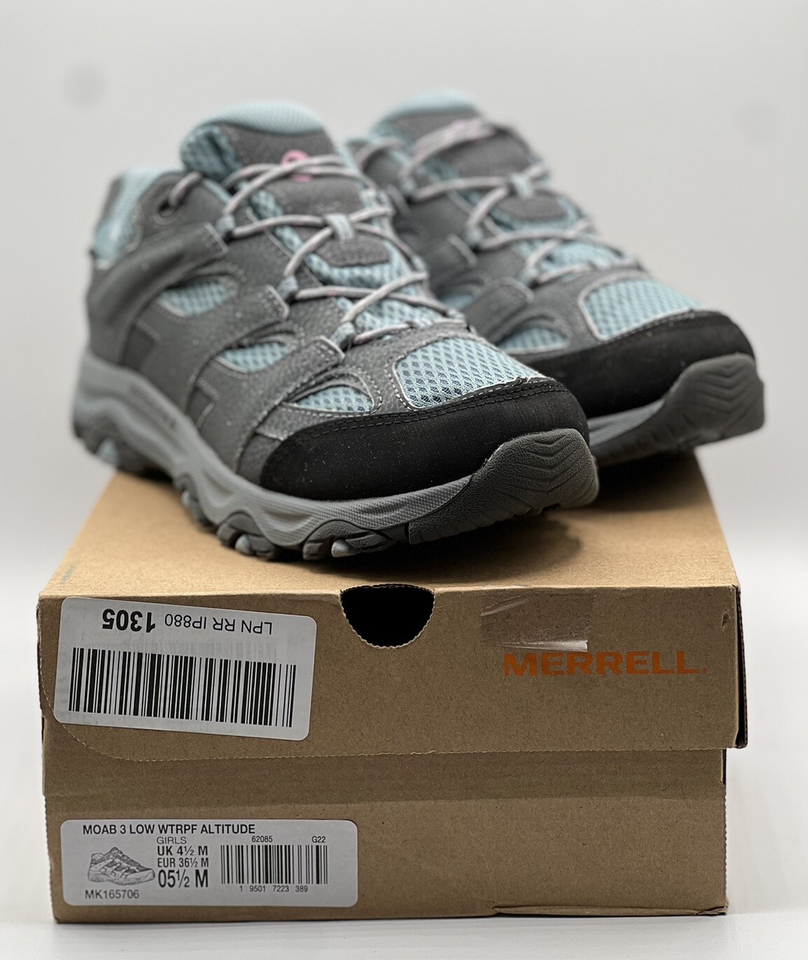 Scarpa da trekking Merrell Moab 3 bassa WTRPF altitudine 5 5 US unisex bambino grande usata in ottime condizioni