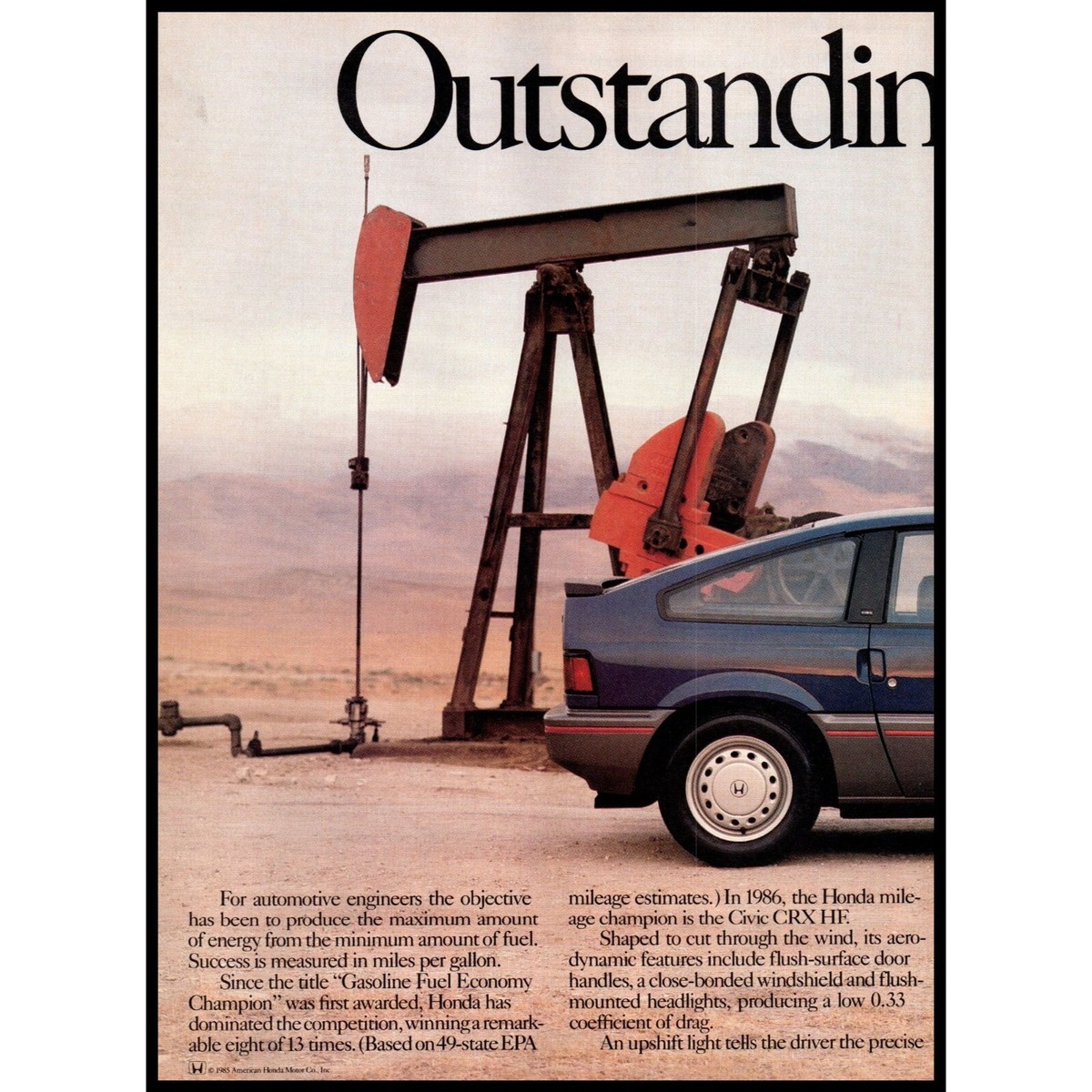 1986 Honda CRX HF Hatchback 2 Page Vintage Print Ad Oil Well