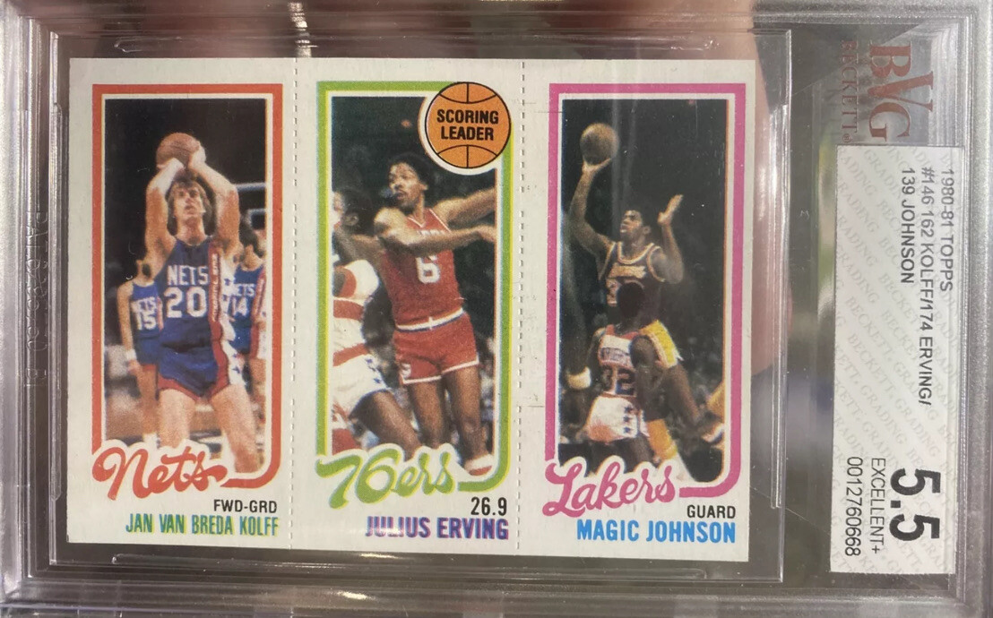 1980-81 TOPPS MAGIC JOHNSON ROOKIE -JULIUS ERVING -KOLFF🔥BECKETT 5.5 EXCELLENT+