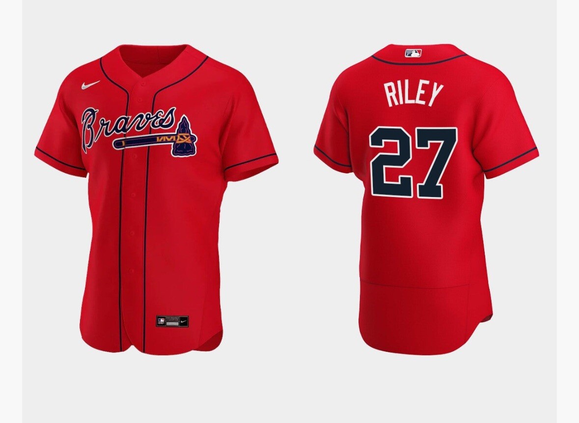 Mens Atlanta Braves XL Austin Riley Red Home Stitched Replica Jersey