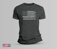 American Flag Short Sleeve Men Heather Dark Gray T-Shirt Distressed USA Grey