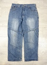 Pantalon jean vintage Y2K baggy jambes larges délavé denim bleu vieilli 36 ho...