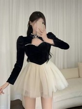 Korean women's High waisted long sleeved princess dress daily casual